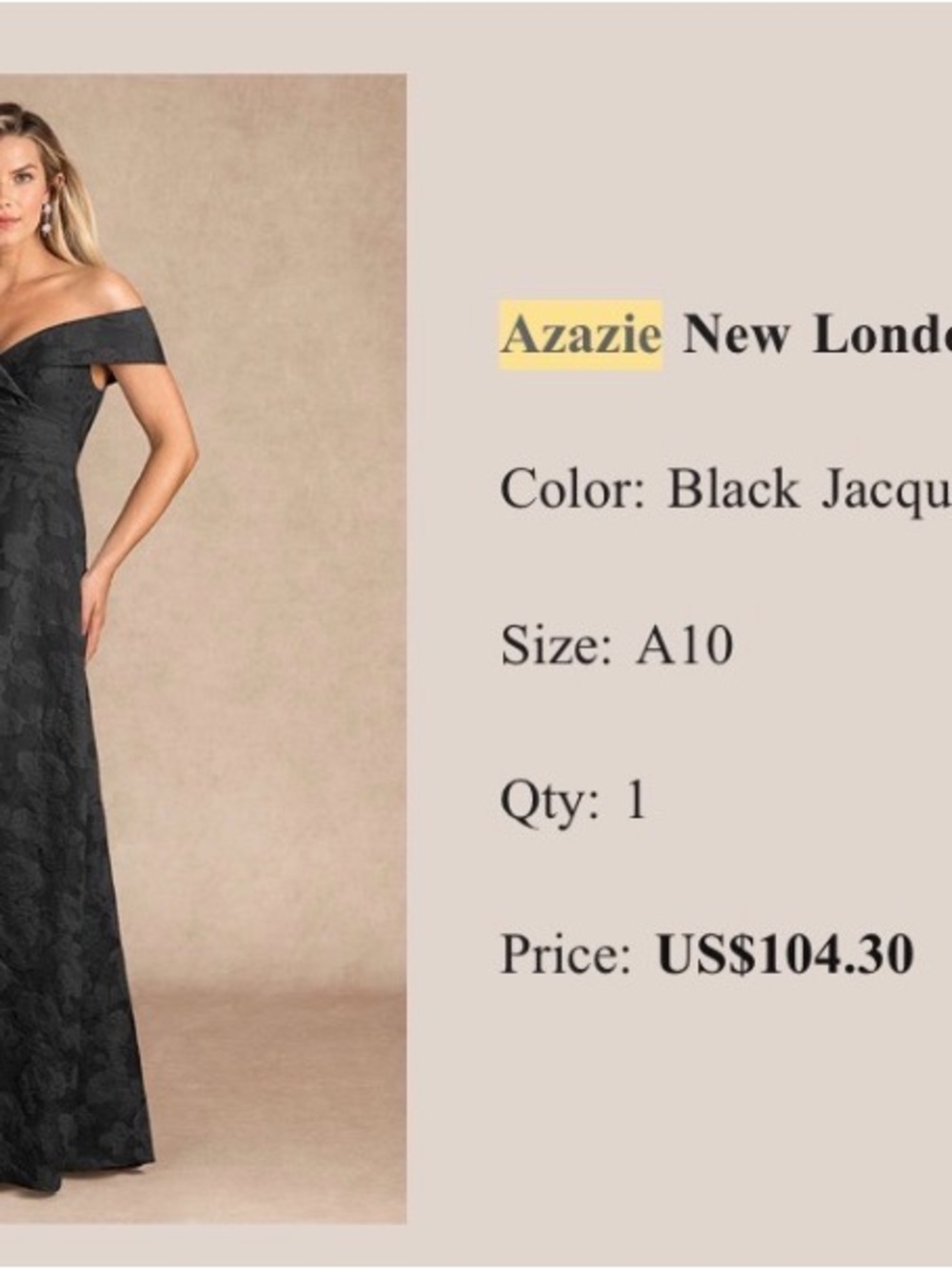 Azazie Black Jacquard One-Shoulder Evening Gown - Picture 2 of 4